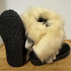 Women's Black and Cream Fur Boots